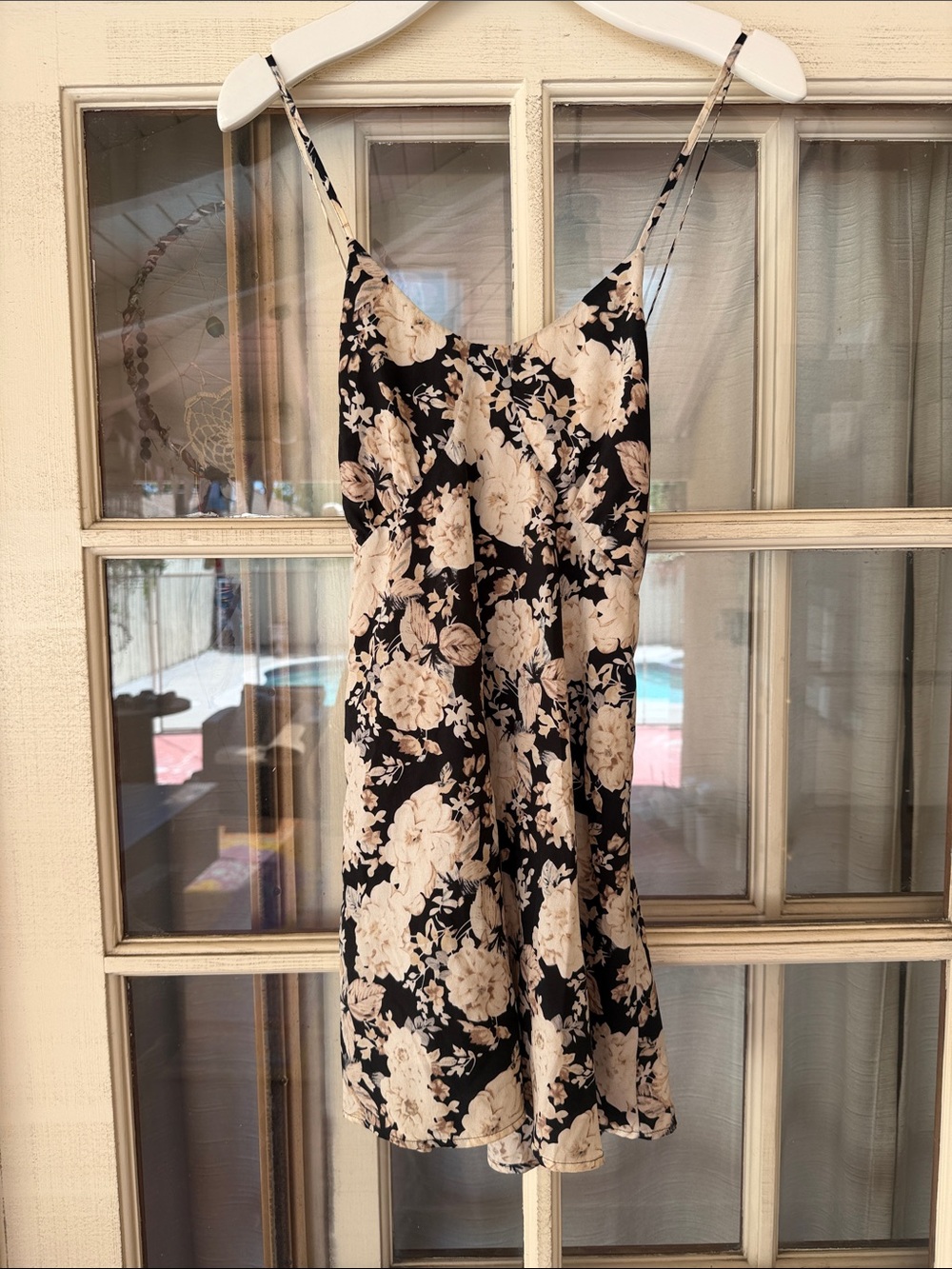 For love and lemons “vtg”Kirsten floral Slip Dress with low Back Black & Cream